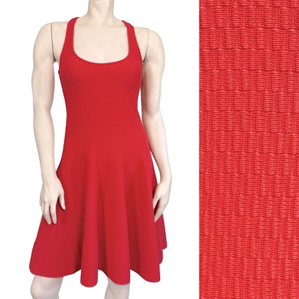 EMPORIO ARMANI Red Coral Stretch Knit Racer Back Fit & Flare Mini Tank Dress